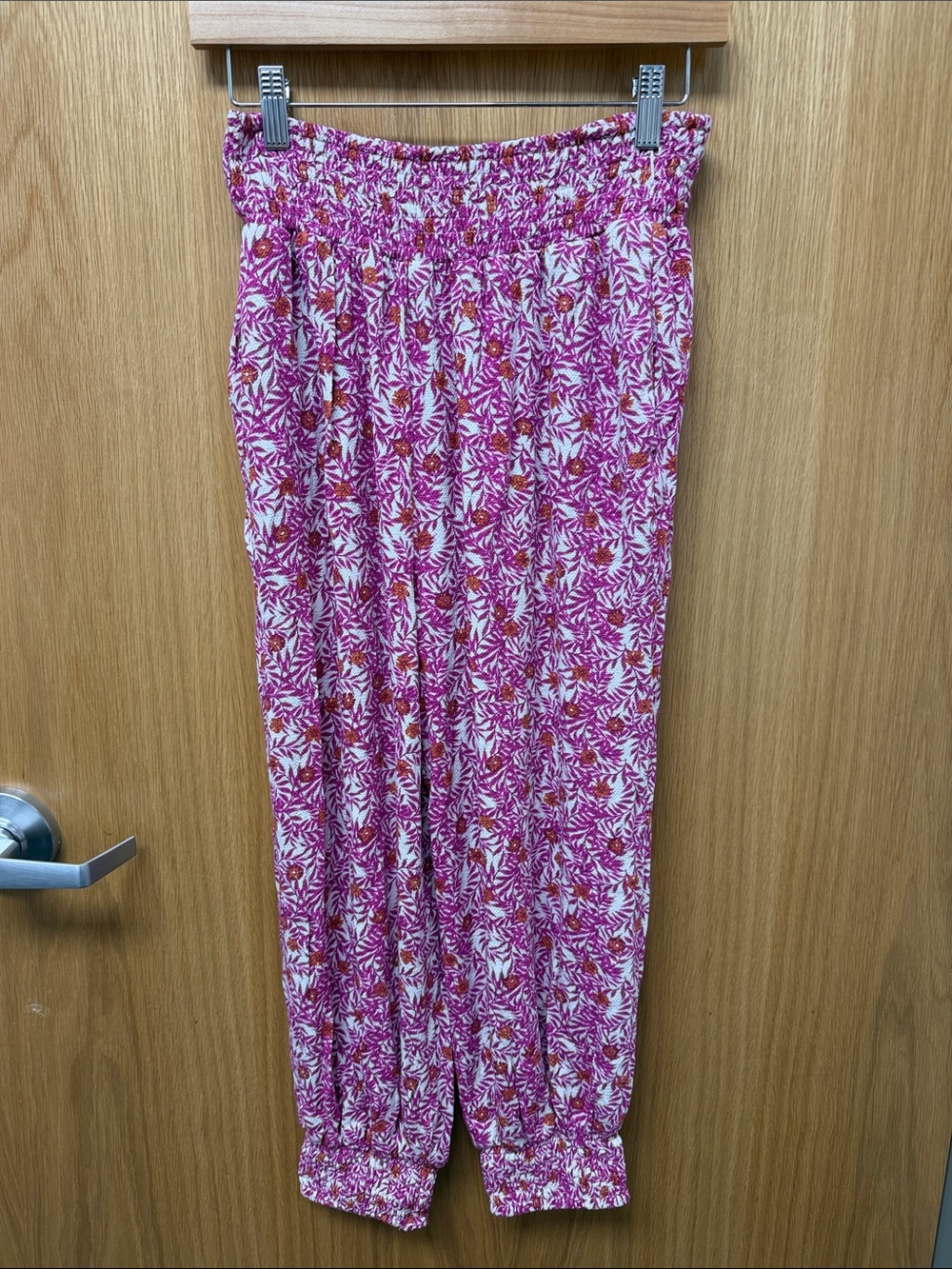 Anthropologie Pink Floral Bohemian Elastic Waist Harem Pants Joggers Size S
